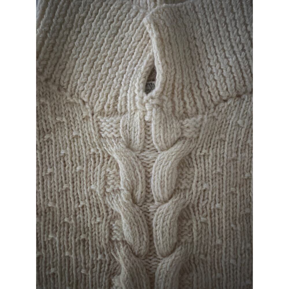 Vintage 100% Wool Cable Knit Sweater Cream Cottagecore Hand Knit Pointelle XS - Picture 8 of 8